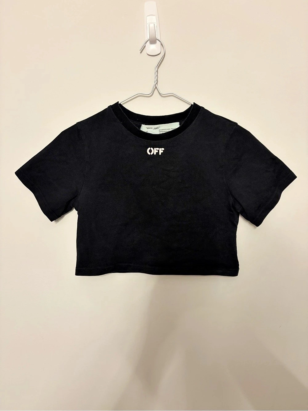 Off-White Ribbed Crop T-Shirt Cropped Cotton Tee Black Small